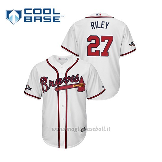 Maglia Baseball Uomo Atlanta Braves 27 Austin Riley 2019 Postseason Cool Base Bianco